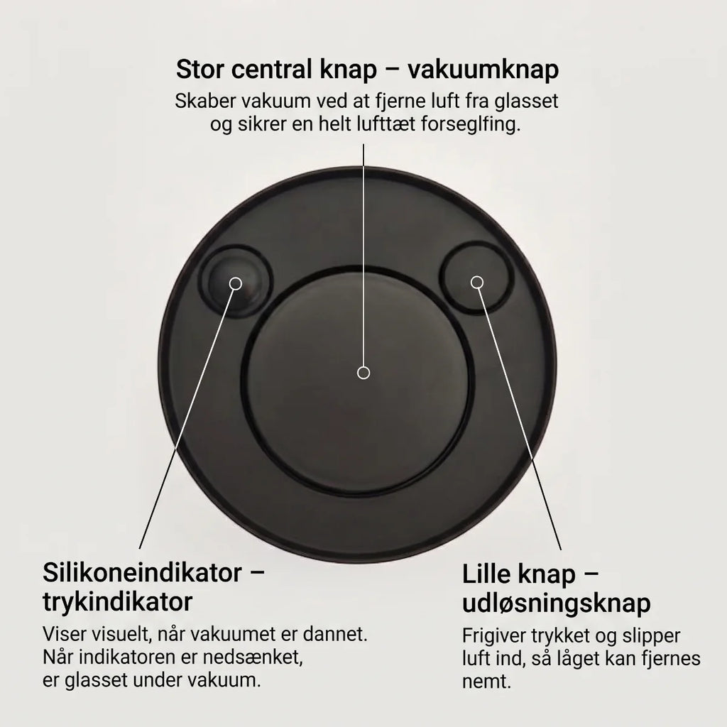 BILLUND vakuumforseglet opbevaringsglas i borosilikat – smart låg med visuelt indikator